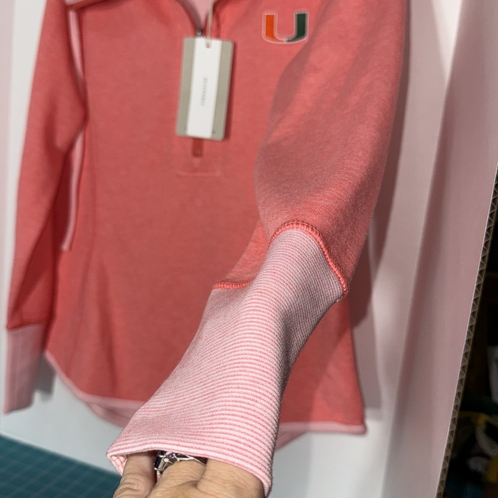 Tommy Bahama Pink Quarter-Zip College Miami U Cozy Fall NWT Pullover Size Medium - Picture 6 of 10